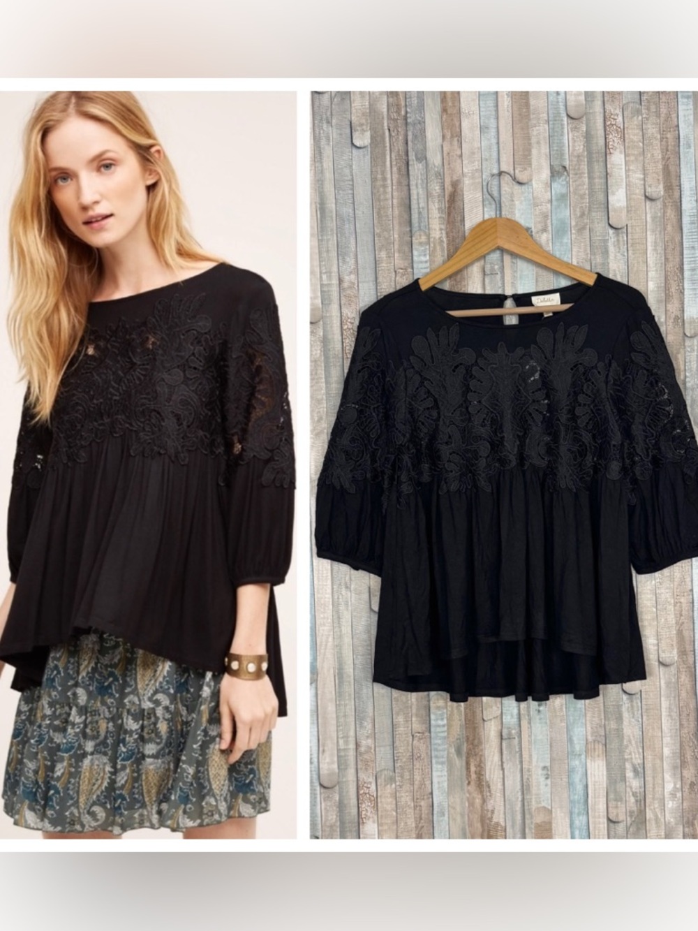 New Anthropologie PS Desi Blouse Guipure Embroidered Lace Swing Top Boho Witchy